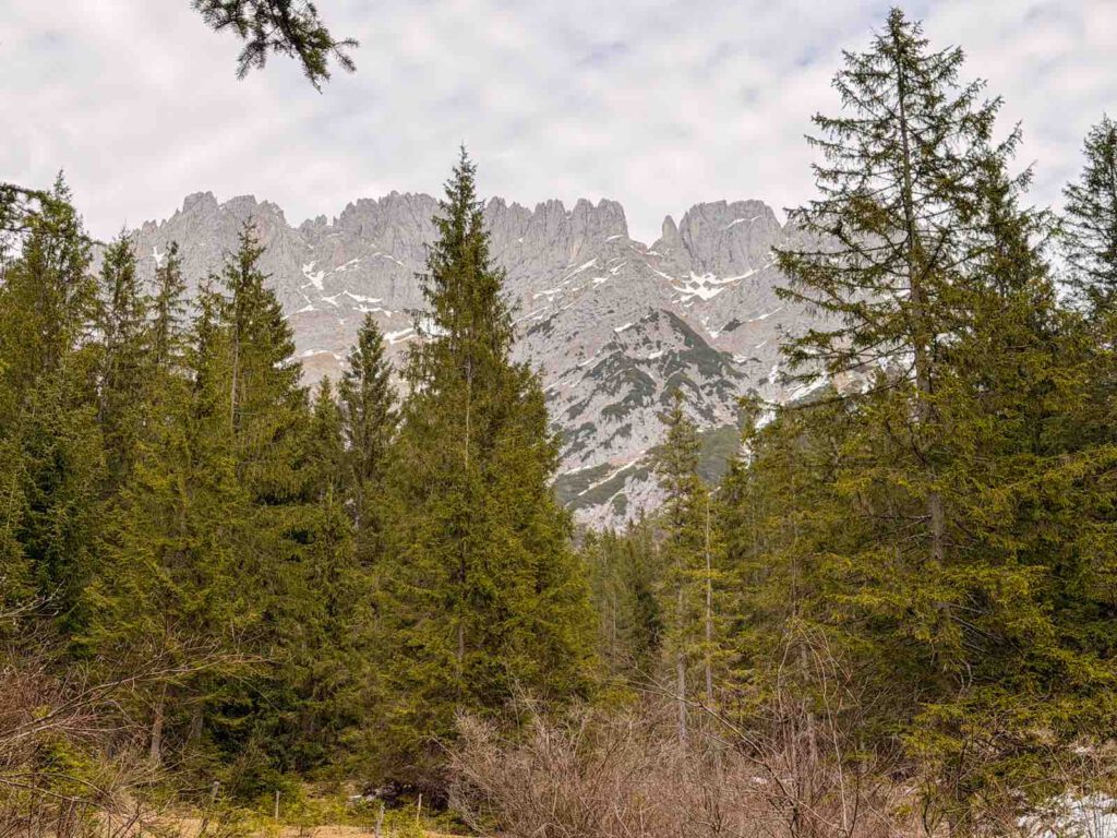 Blick auf das Kaisergebirge entlang der Wanderung zur St Anna Grotte