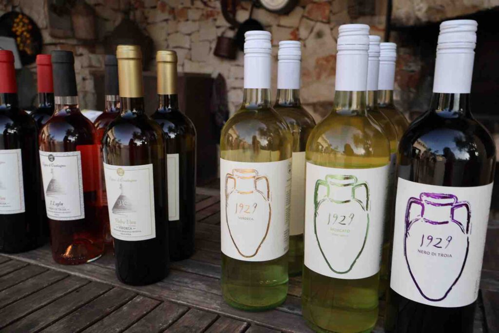 puglia dei Trulli, weinflaschen sortiment apulien martina franca weinverkostung