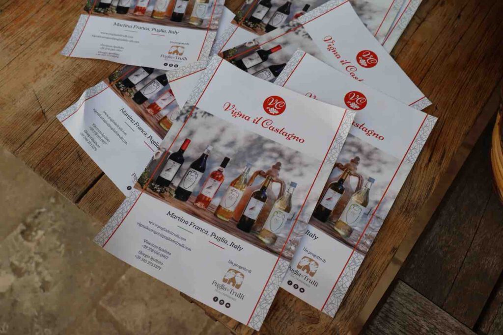 puglia dei Trulli, verkostungskarte weingut apulien martina franca weine